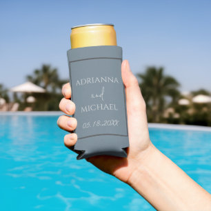 Couple's Name and Date Slate Seltzer Can Cooler