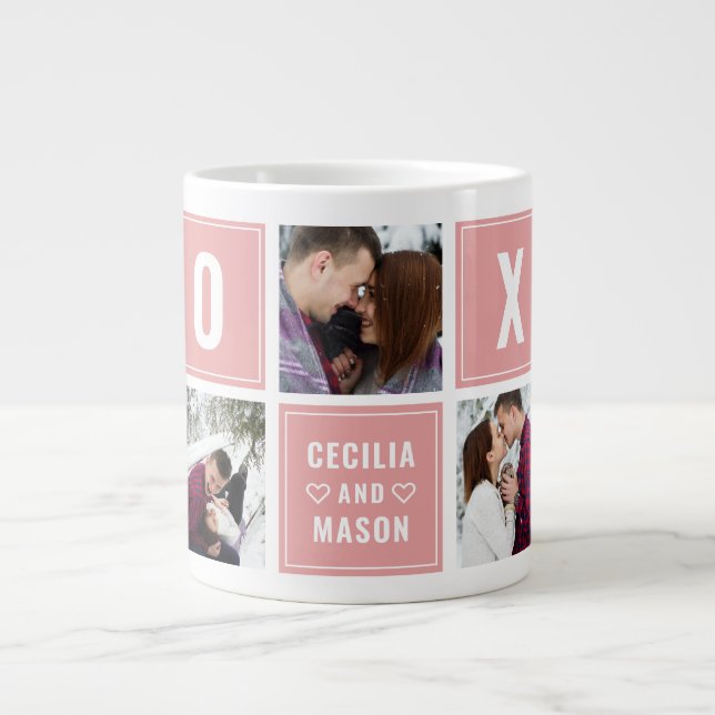 Couples Name XOXO Valentine's Day Custom Photo Large Coffee Mug (Front)