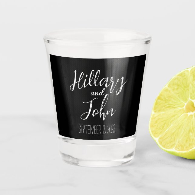 Couples Names and Date Classic Shot Glass (Front)