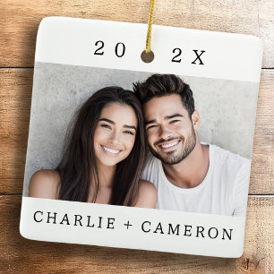 Couple's names and year modern photo ceramic ornament