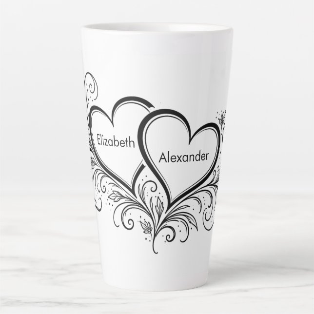 Couples Names Black and White Gift Latte Mug (Front)