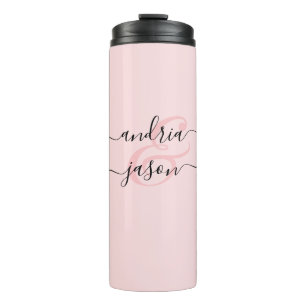 Couple's Names, Black Script on Blush Pink Thermal Tumbler