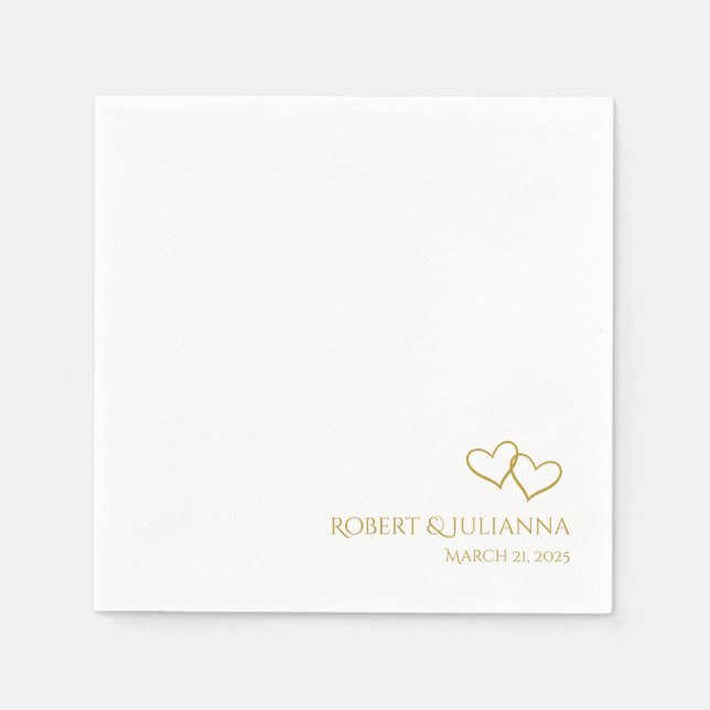Couple's names date golden hearts modern party napkin (Front)
