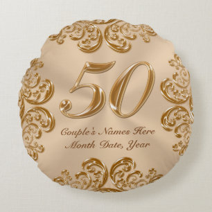 Couple's NAMES, DATE Round 50th Anniversary Pillow