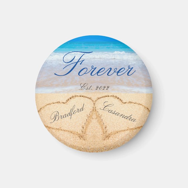 Couple's Names in Hearts in Sand coastal memory  Magnet (Front)
