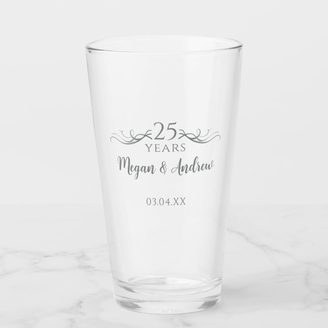 Couples Names Modern 25th Wedding Anniversary Gift Glass (Front)