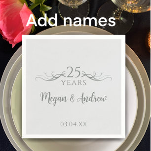 Couple's Names Modern 25th Wedding Anniversary Napkin