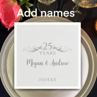 Couple's Names Modern 25th Wedding Anniversary Napkin