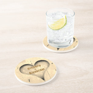 Couple's Names Rustic Tree with Heart Gift Coaster