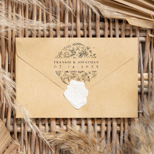 Couple's Names Save The Date Elegant Botanical Rubber Stamp