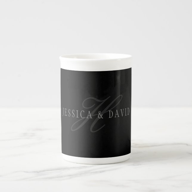 Couples Names & Surname Monogram Bone China Mug (Front)