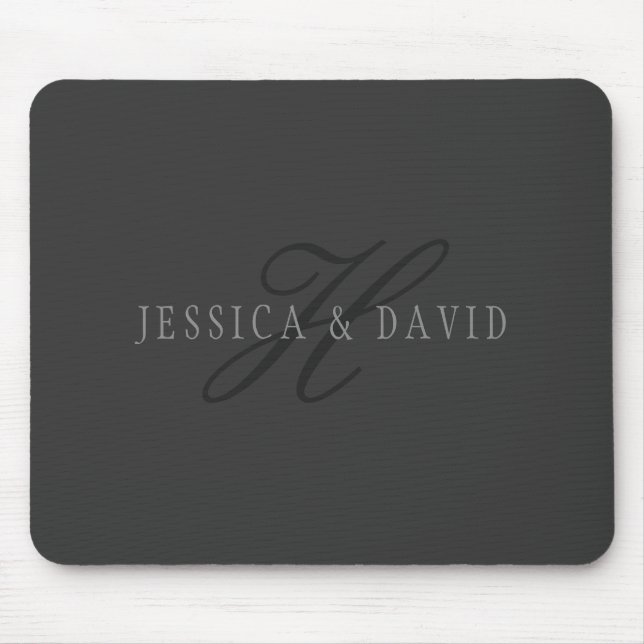 Couples Names & Surname Monogram Dark Grey Mouse Mat (Front)