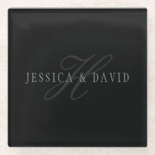 Couples Names & Surname Monogram Glass Coaster