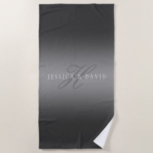 Couples Names & Surname Monogram Gradient Grey Beach Towel