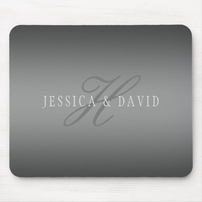 Couples Names & Surname Monogram Gradient Grey Mouse Mat (Front)