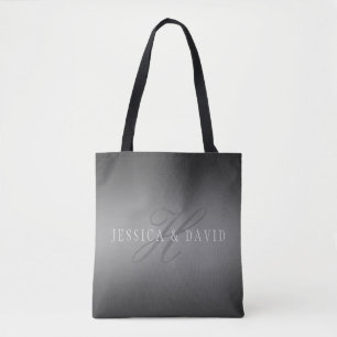 Couples Names & Surname Monogram Gradient Grey Tote Bag