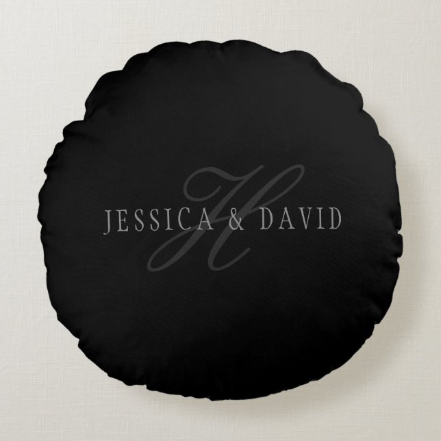 Couples Names & Surname Monogram Round Pillow (Front)