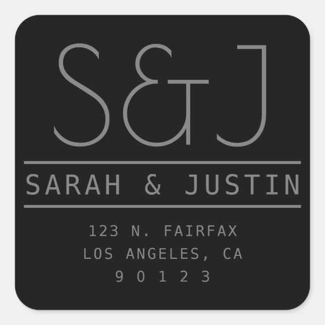 Couples Names & Surname Monogram Square Sticker (Front)