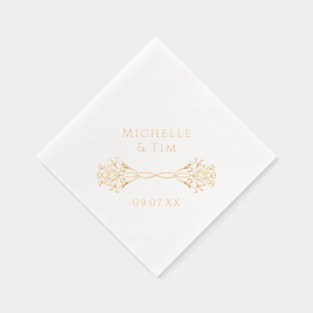 Couple's Names Unique Modern Elegant Wedding Gold Foil Napkins (Right)