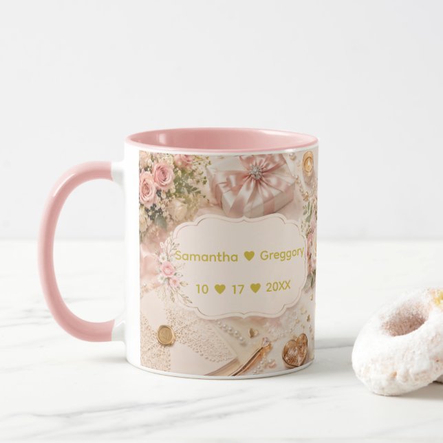  Couples Names Wedding/Anniversary Elegant Wedding Mug (With Donut)