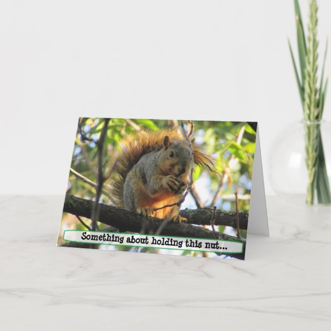 Couple's  Naughty Squirrel Holding Nut Humour Card (Front)