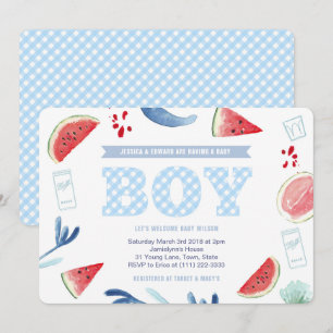 Couples Outdoors Gingham Baby Shower for Boy Invitation