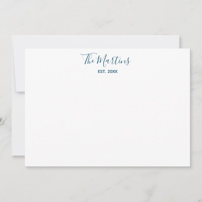 Couples Personalised Blue Teal Modern Calligraphy Card (Front)