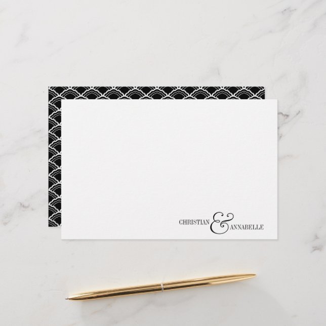 Couples Personalised Stationery Black Scallop (Front/Back In Situ)