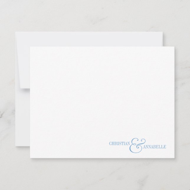 Couples Personalised Stationery Dusty Blue Scallop Card (Front)