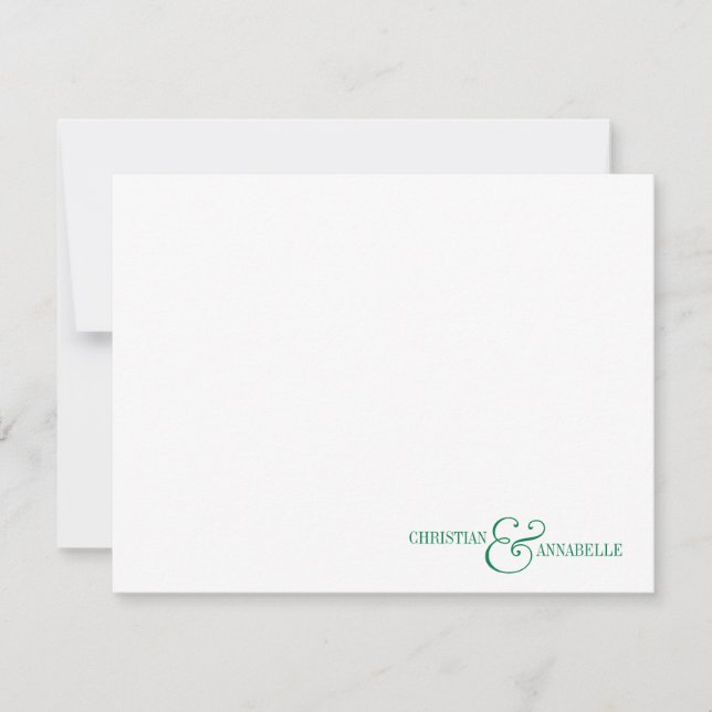 Couples Personalised Stationery Green Scallop Card (Front)