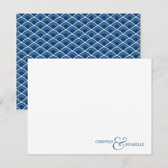 Couples Personalised Stationery Navy Blue Scallop Card (Front/Back)