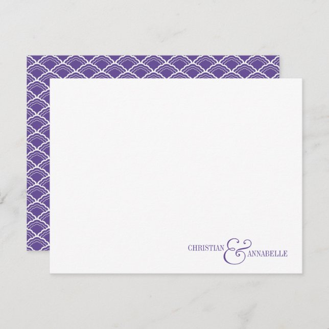 Couples Personalised Stationery Purple Scallop Card (Front/Back)