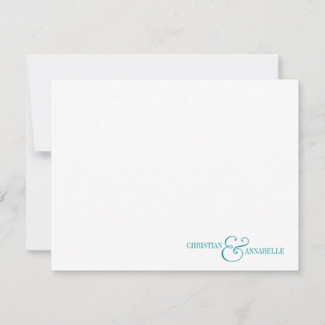 Couples Personalised Stationery Teal Green Scallop Card (Front)