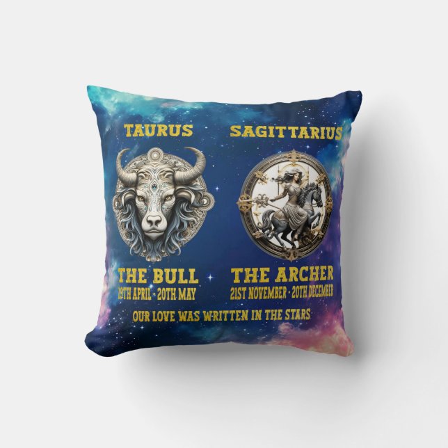 Couples Personalised Zodiac Star Sign Cushion (Front)