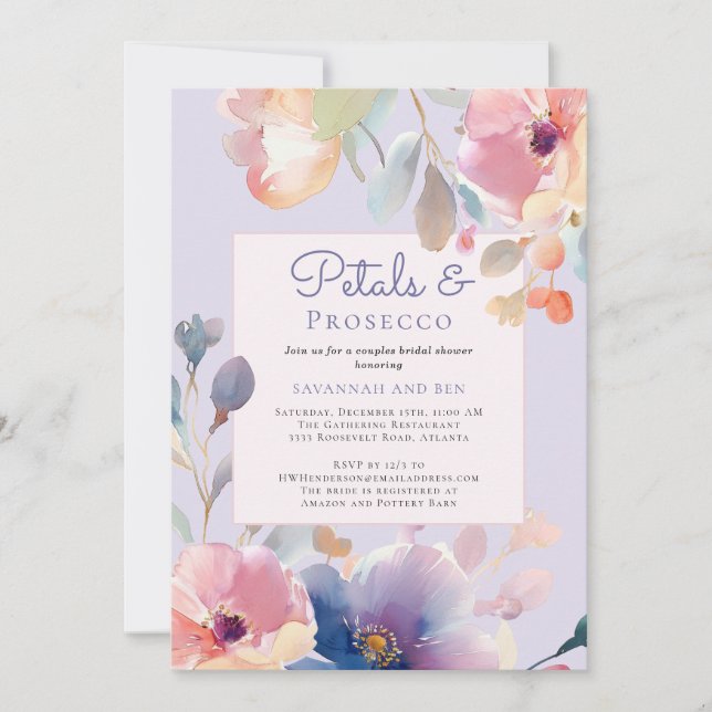 Couples Petals and Prosecco Floral Bridal Shower  Invitation (Front)