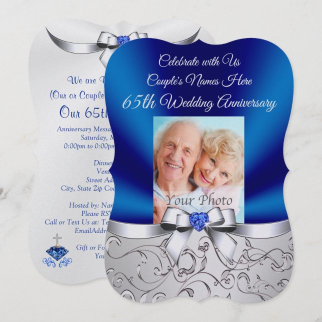 Couples Photo 65th Wedding Anniversary Invitations (Front/Back)