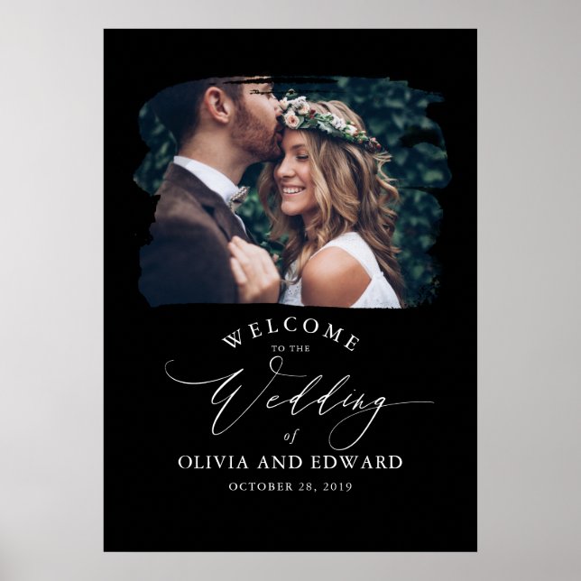Couples Photo Black Wedding Welcome Sign (Front)