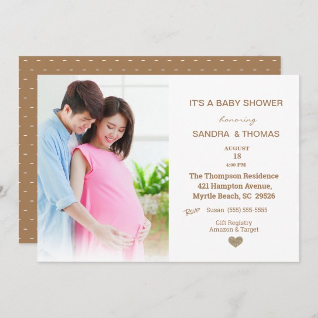   Couples Photo Brown Baby Shower Invitation (Front/Back)