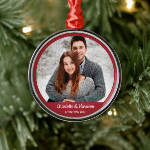Couple's Photo Christmas Metal Tree Decoration