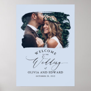 Couples Photo Dusty Blue Wedding Welcome Sign