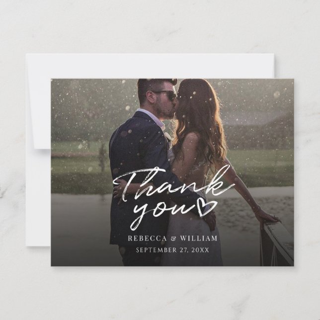 Couples Photo Hand-Lettered Wedding Thank You Card (Front)