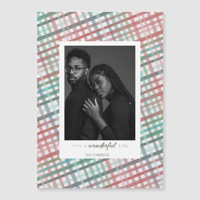 Couple's photo on pastel plaid print (Front)