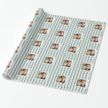 Couples photo personalise wedding wrapping paper<br><div class="desc">A vertically striped pattern in shades of aqua blue and chocolate brown form a background to text and photo templates that may be personalised to suit your special occasion. PHOTO - Replace it with that of the bridal couple, a close friend, family member or work colleague. WORDING - Customise it....</div>