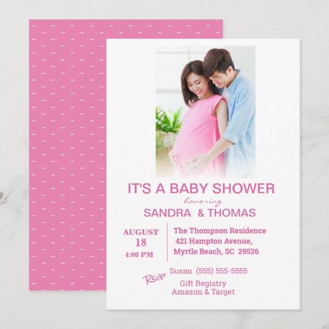   Couples Photo Pink Baby Shower Invitation (Front/Back)