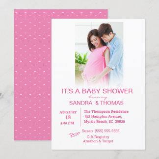 Couples Photo Pink Baby Shower Invitation