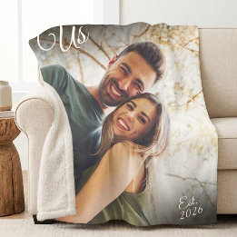 Couples Photo Us Est Established Date Keepsake Sherpa Blanket