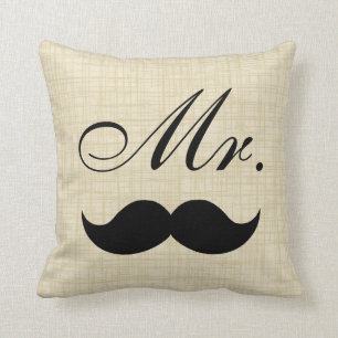 Couples' Pillow, Mr w Black Moustache on Parchment Cushion