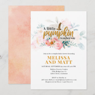 Couples Pumpkin Watercolor Floral Baby Shower Invitation