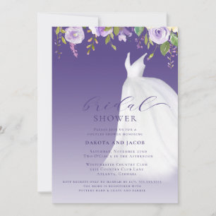 Couples Purple Floral Wedding Dress Bridal Shower Invitation
