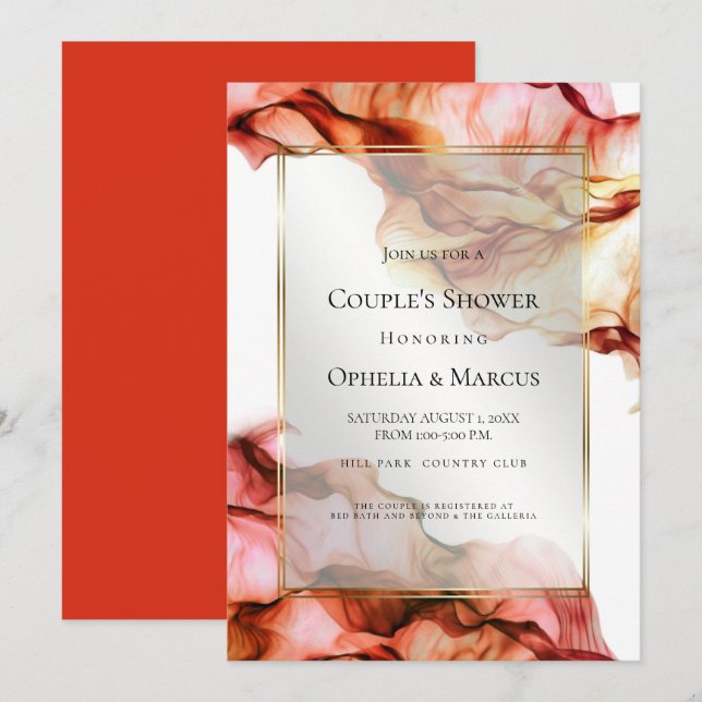 COUPLE's SHOWER | Abstract Ink Autumn Colors 4 Invitation (Front/Back)